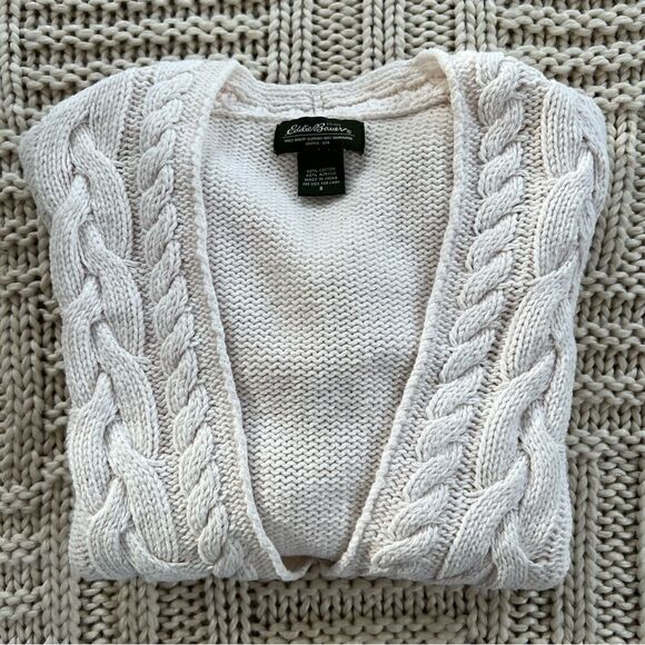 Eddie Bauer Cable Knit Soft  Ivory Long Sleeve One Hook Cardigan Sweater - Picture 3 of 10
